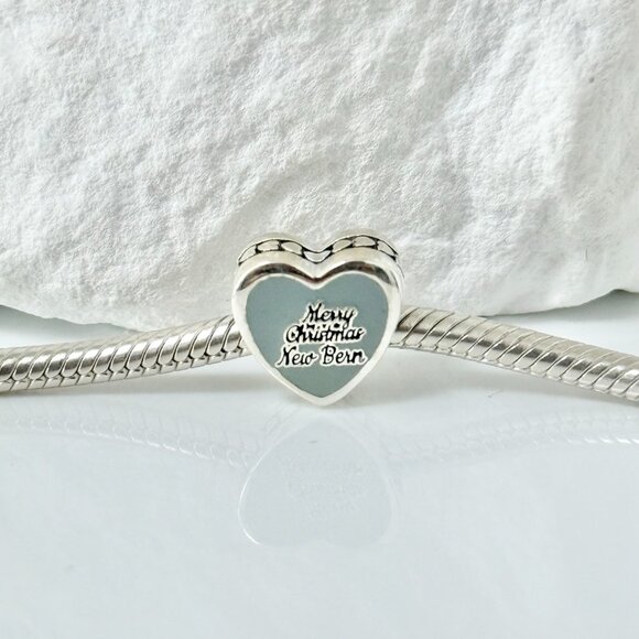 Pandora Merry Christmas New Bern S925 Silver Heart Bead Charm - Picture 3 of 3